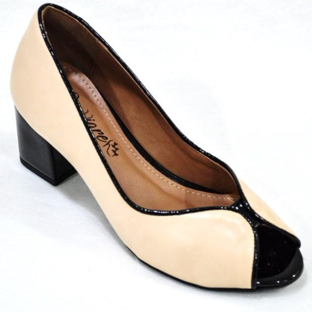 Peep Toe Creme Com Salto Bloco