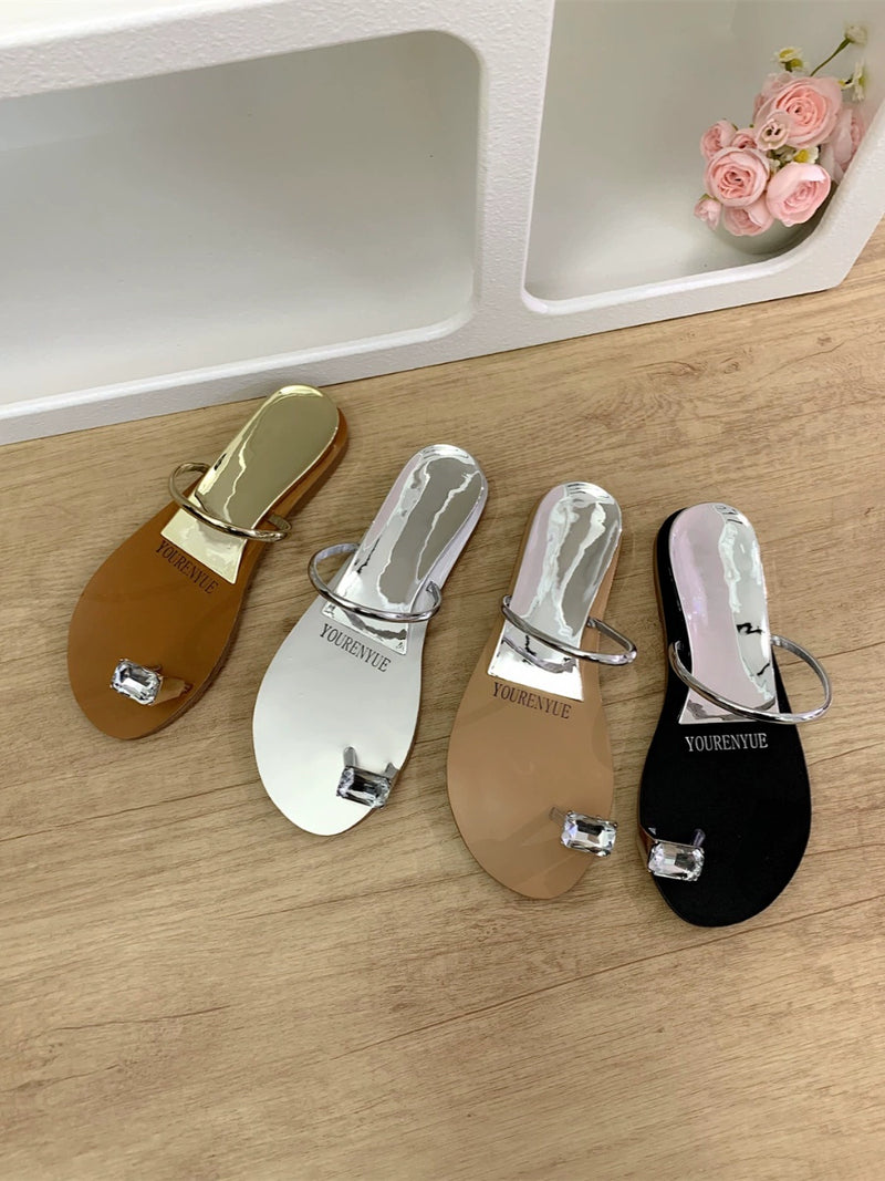 French Style Women's Silver Outwear Beach Flip-Flops Shoes Rhinestone