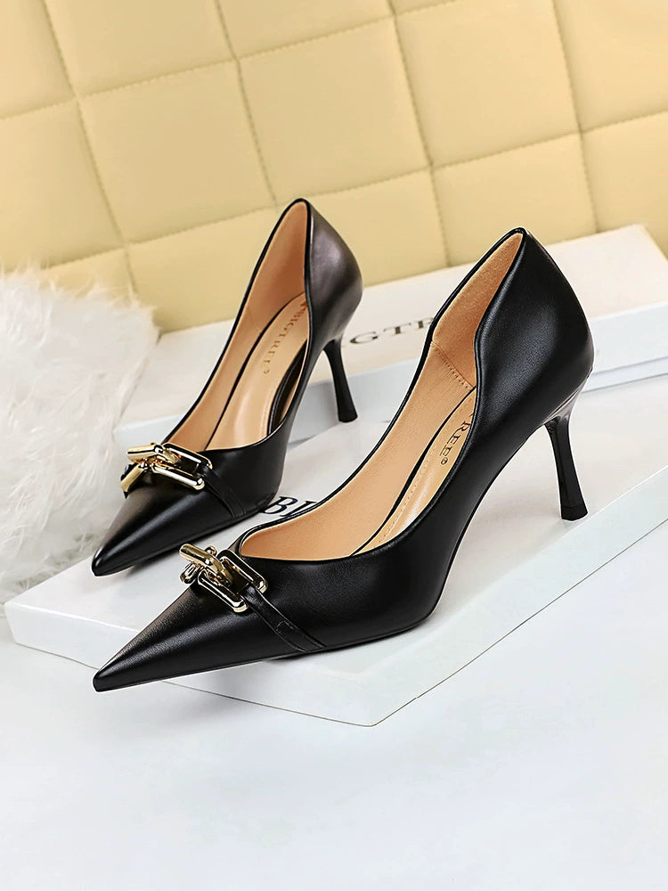 Soft Leather Versatile Metal Buckle High Heels For Fall 2022